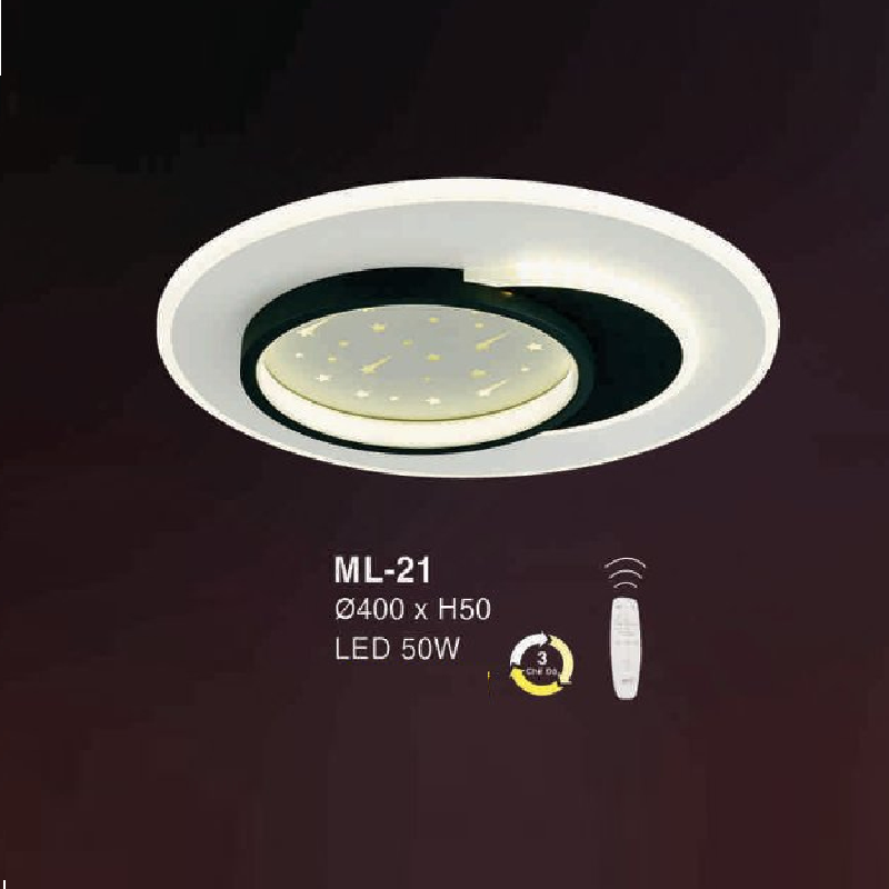 E - ML - 21: Đèn áp trần LED Mica - KT: Ø400mm x H50mm - Đèn LED 50W ánh sáng đổi 3 màu - Remote