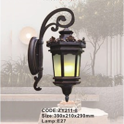 CODE: ZY211-8: Đèn gắn tường ngoài trời - KT: 390mm x 210mm x 290mm - Đèn E27 x 1 bóng