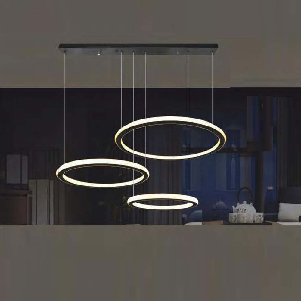NB 2149: Đèn thả Ngang bàn ăn 3 vòng LED - KT: Ø(500 +400+300)mm x H1100mm - Đèn LED đổi 3 màu