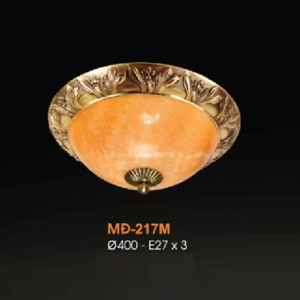 VE - MĐ - 217M: Đèn áp trần đồng chao đá - KT: Ø400mm - Bóng đèn E27 x 3 bóng