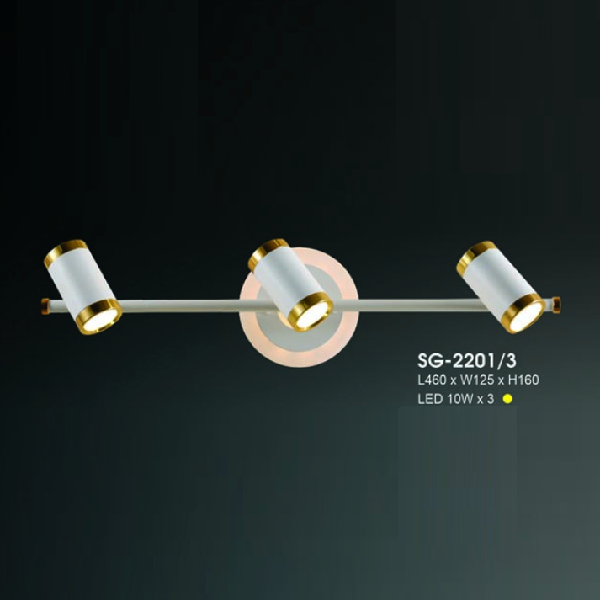 HF - SG - 2201/3: Đèn rọi gương/tranh sáng 2 đầu 3 bóng - KT: L460mm x W125mm x H160mm - Đèn LED 10W x 3 ánh sáng vàng
