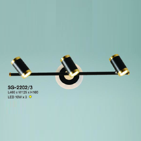 HF - SG - 2202/3: Đèn rọi gương/tranh sáng 2 đầu - KT: L460mm x W125mm x H160mm - Đèn LED 10W x 3 ánh sáng vàng