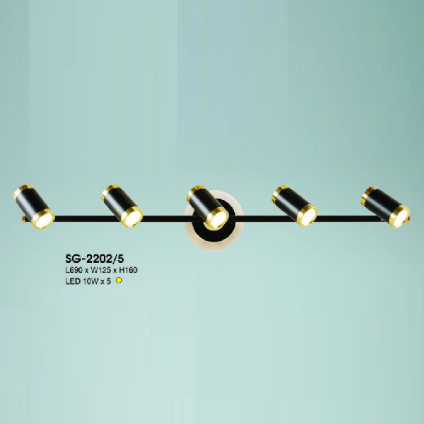 HF - SG - 2202/5: Đèn rọi gương/tranh sáng 2 đầu, 5 bóng - KT: L690mm x W125mm x H160mm - Đèn LED 10W x 5 ánh sáng vàng