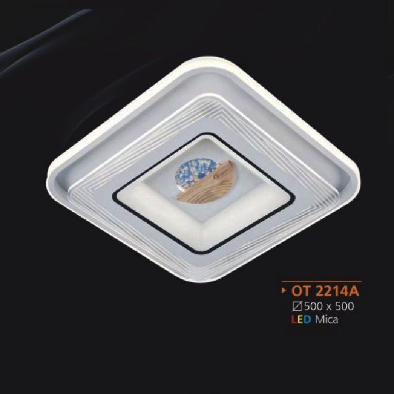 AD - OT 2214A: Đèn ốp trần LED Mica vuông - KT: L500mm x W500mm - Đèn LED