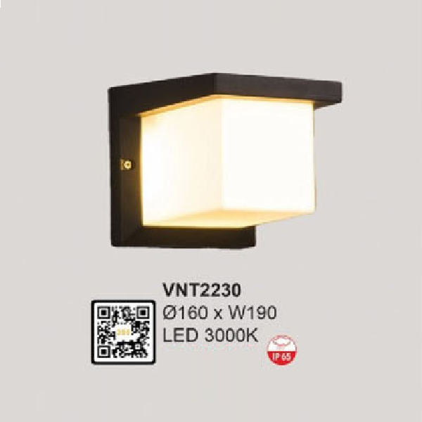 VNT2230: Đèn gắn tường ngoài trời LED - KT: L160mm x W190mm - Đèn LED ánh sáng vàng 3000K