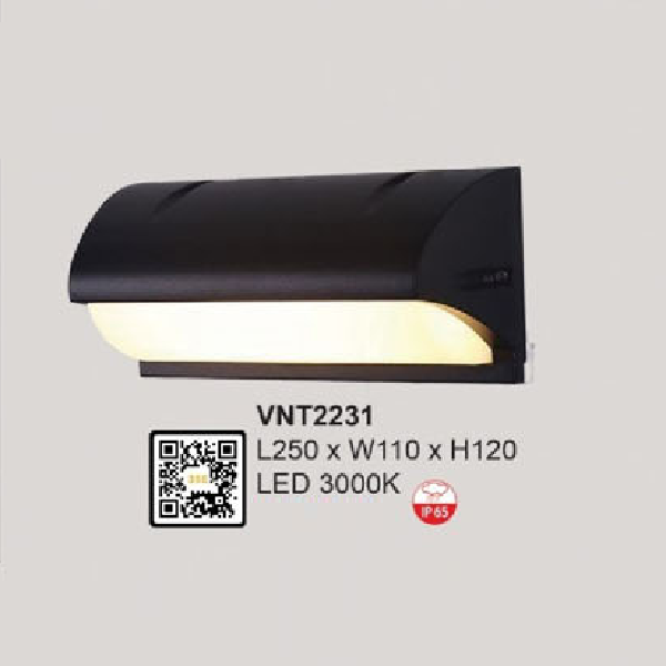 VNT2231: Đèn gắn tường ngoài trời LED - KT: L250mm x W110mm x H120mm - Đèn LED ánh sáng vàng 3000K