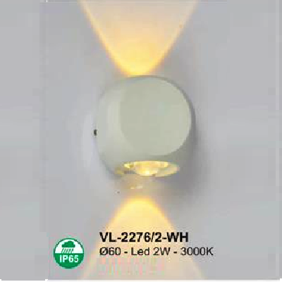 AN - VL - 2276/2-WH: Đèn gắn tường ngoài trời - KT: Ø60mm - Đèn LED 2W,  ánh sáng vàng