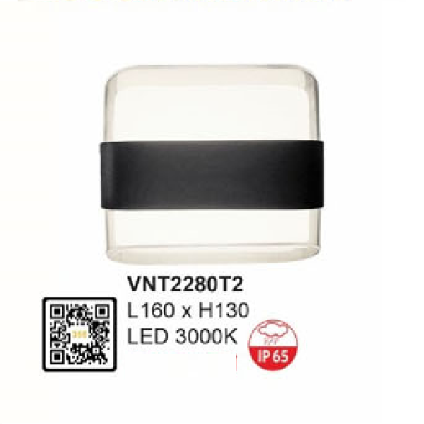 VNT2280T2: Đèn LED gắn tường ngoài trời - KT: L160mm x H130mm - Đèn LED ánh sáng vàng 3000K