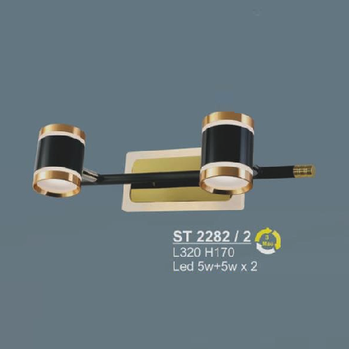 SN - ST 2282/2: Đèn rọi tranh/gương đôi, đế đèn có đèn LED - KT: L320mm x H170mm - Đèn LED 5W x 2 +5W đổi 3 màu