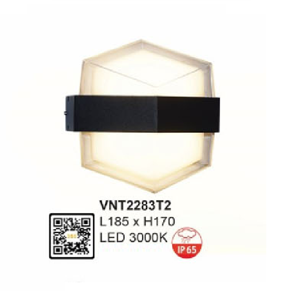 VNT2283T2: Đèn LED gắn tường ngoài trời - KT: L185mm x H170mm - Đèn LED ánh sáng vàng 3000K