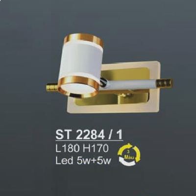 SN - ST 5284/1: Đèn rọi tranh/gương đơn, đế có đèn LED - KT: L180mm x H170mm - Đèn LED 5W +5W đổi 3 màu
