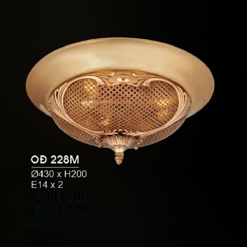 HF - OĐ 228M: Đèn ốp trần đồng - KT: Ø430mm x H200mm - Bóng đèn chân E14 x 2 bóng