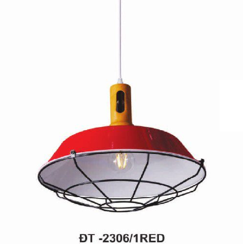 AN - ĐT - 2306/1RED: Đèn thả đơn chao đèn sơn đỏ - KT: Ø 360mm x H300mm - Đèn E27 x 1 bóng
