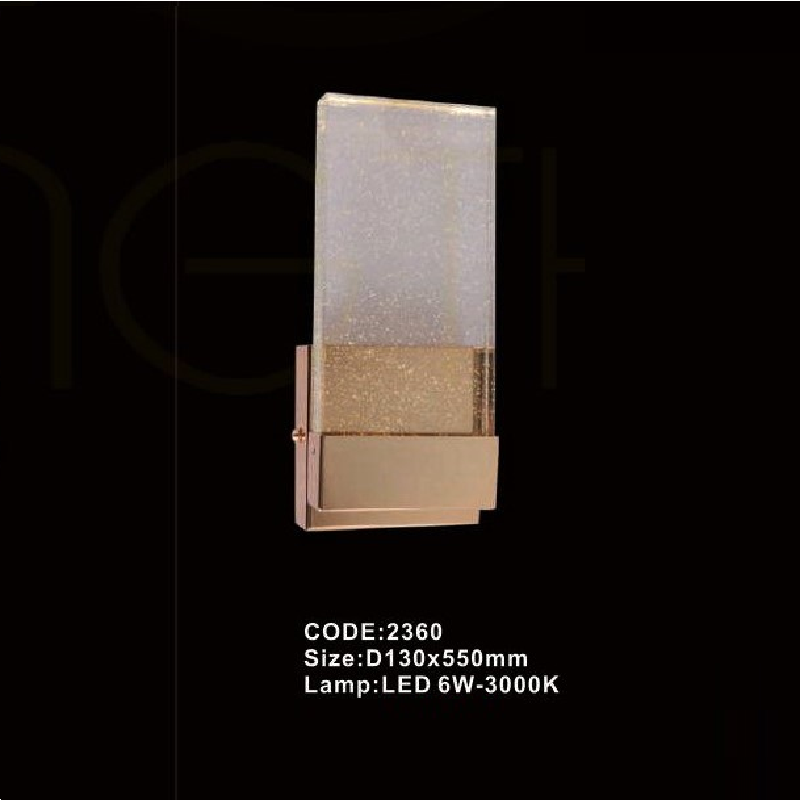 CODE: 2360: Đèn gắn tường LED - KT: L130mm x H550mm -Đèn LED 6W ánh sáng vàng 3000K