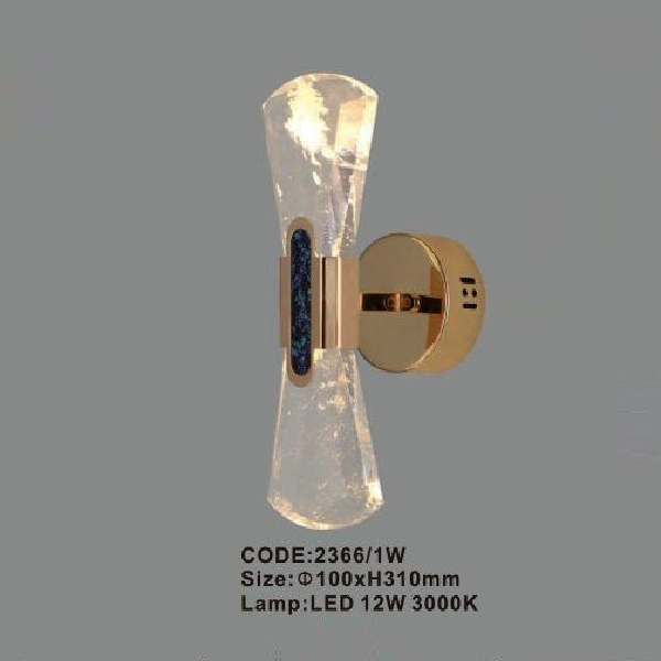 CODE: 2366/1W: Đèn gắn tường LED phale khối - KT: Ø100mm x H310mm - Đèn LED 12W ánh sáng vàng 3000K