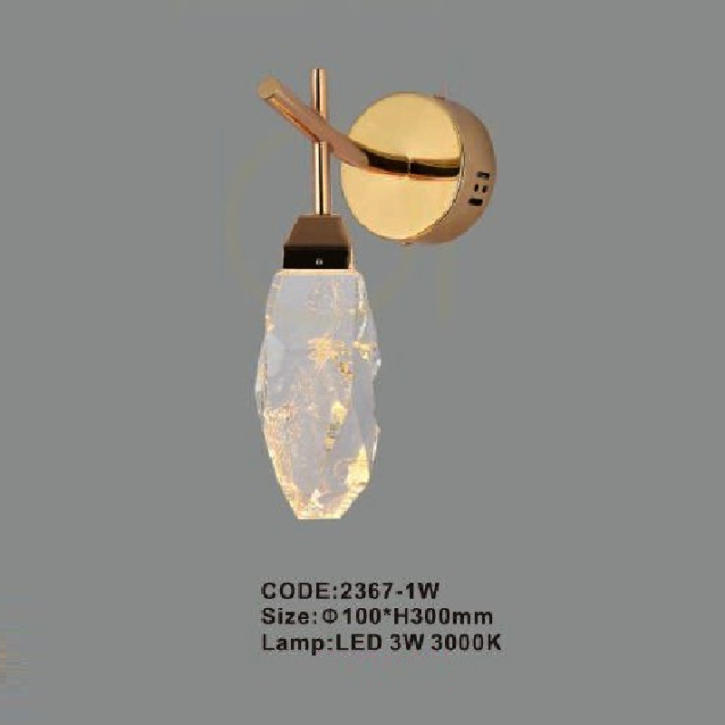 CODE: 2367/1W: Đèn gắn tường LED phale khối - KT: Ø100mm x H300mm -Đèn LED 3W ánh sáng vàng 3000K