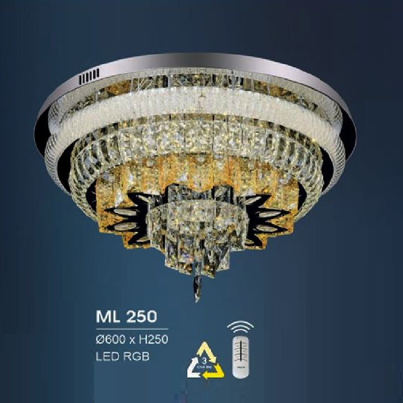 HF - ML 250: Đèn áp trần LED - KT: Ø600mm x H250mm - Đèn LED RGB đổi 3 màu - Remote