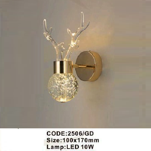 CODE: 2506/GD: Đèn gắn tường LED chao thủy tinh - KT: 100mm x H170mm - Đèn LED 10W