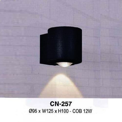 EU - CN - 257: Đèn gắn tường ngoài trời - KT: Ø95mm x W125mm x H100mm - Đèn LED COB 12W, ánh sáng vàng