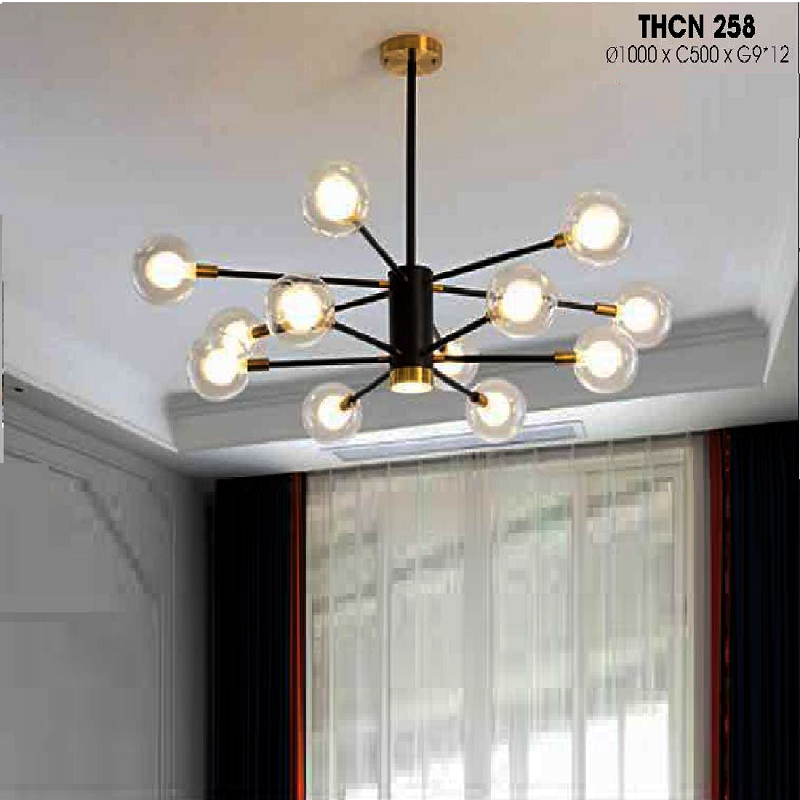 THCN 258: Đèn chùm chao quả bi 12 bóng LED - KT: Ø1000mm x H500mm - Bóng đèn LED G9 x 12 bóng