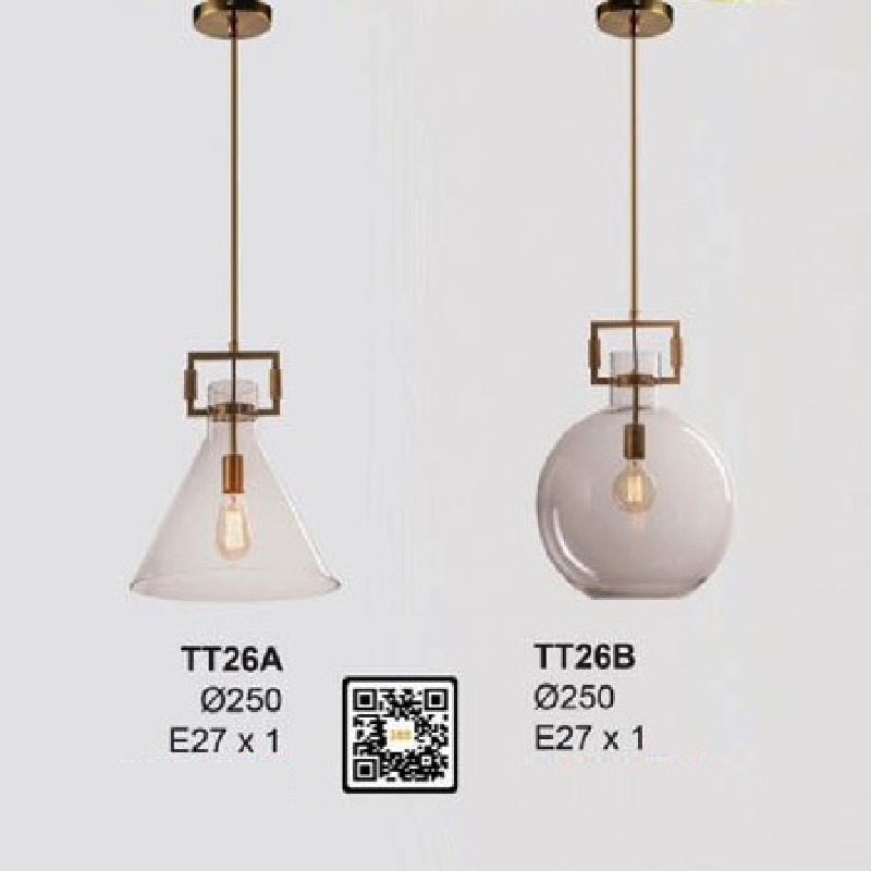 35 - TT26: Đèn thả đơn ( Mẫu A/ Mẫu B) - KT: Ø250mm - Đèn E27 x 1 bóng