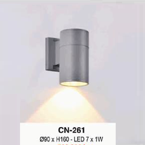EU - CN - 261: Đèn gắn tường ngoài trời - KT: Ø90mm x H160mm - Đèn LED 7W, ánh sáng vàng