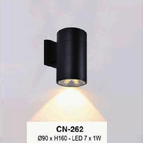 EU - CN - 262: Đèn gắn tường ngoài trời - KT: Ø90mm x H160mm - Đèn LED 7W, ánh sáng vàng
