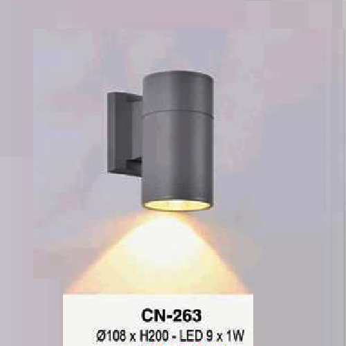 EU - CN - 263: Đèn gắn tường ngoài trời - KT: Ø108mm x H200mm - Đèn LED 9W, ánh sáng vàng