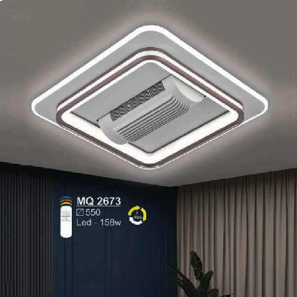 MQ 2673: Quạt trần đèn LED không cánh vuông - KT: L550mm  x W550mm - Đèn LED 158W ánh sáng đổi 3 màu