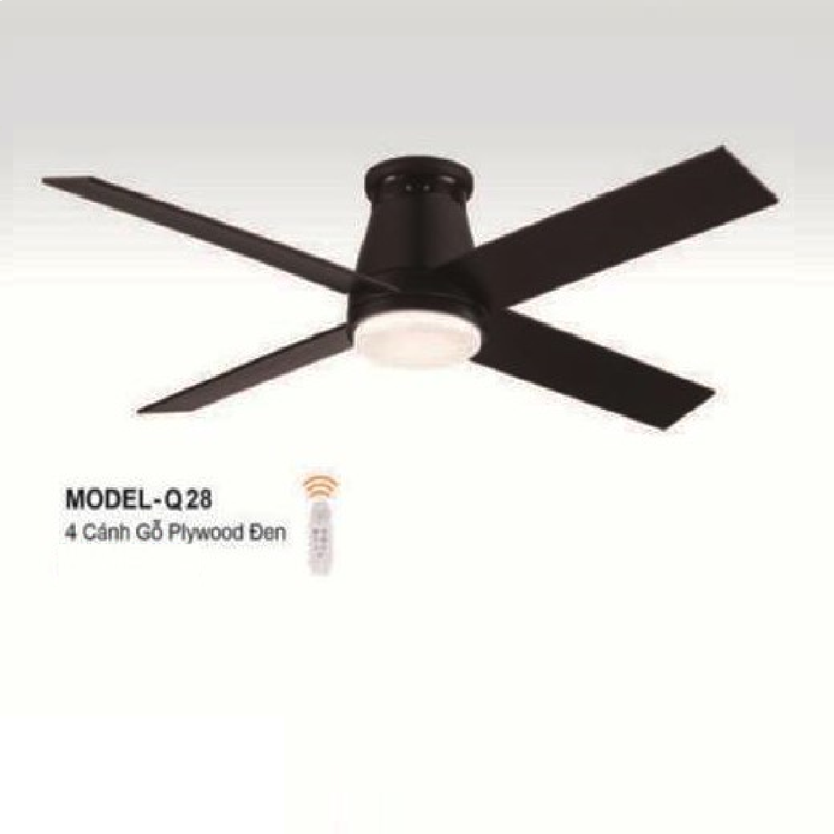 E - MODEL - Q28: Quạt trần đèn LED 4 cánh Gỗ Plywood mà đen