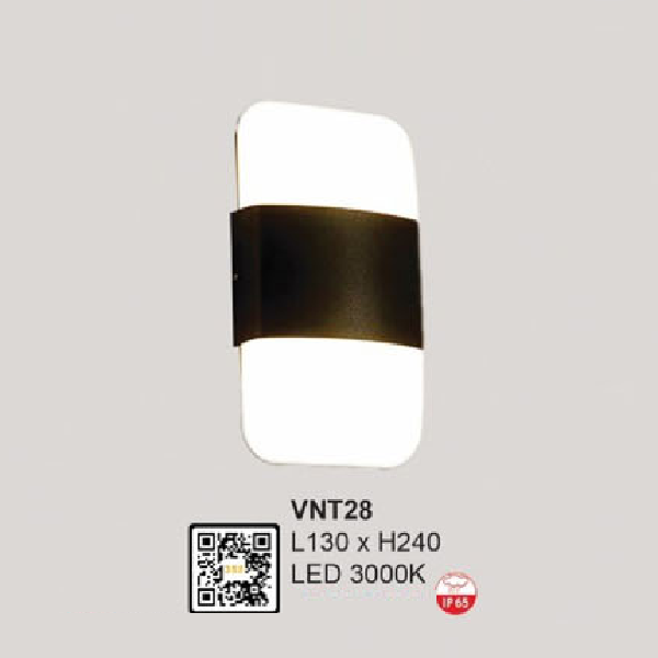 VNT28: Đèn gắn tường ngoài trời LED - KT: L130mm x H240mm - Đèn LED ánh sáng vàng 3000K