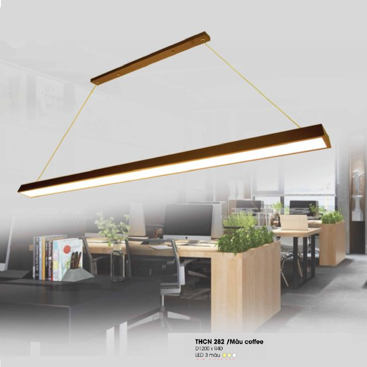 THCN 282/màu Coffee : Đèn thả LED - KT: L1200mm x W40mm - Đèn LED đổi 3 màu