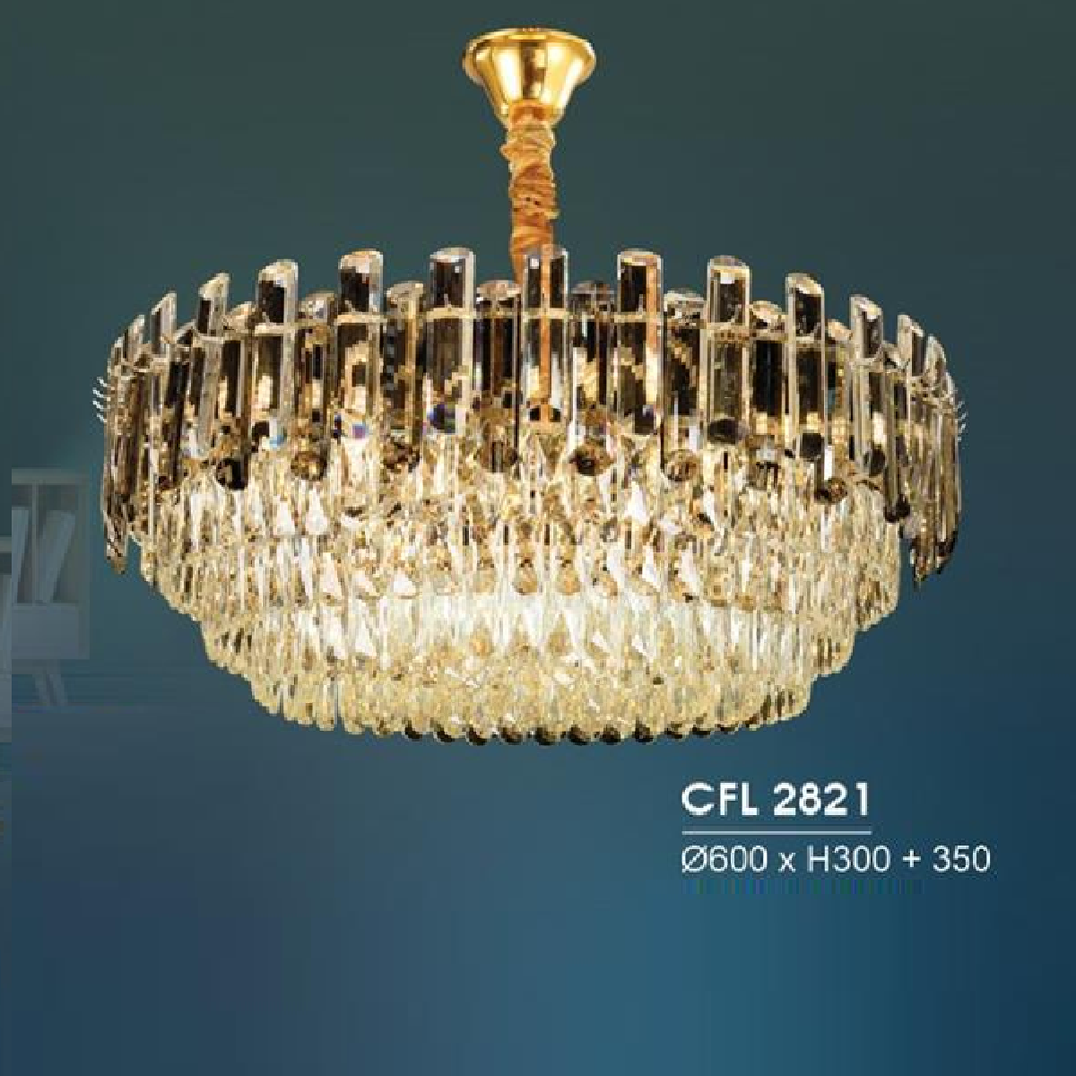 HF - CFL 2821: Đèn thả Phale - KT: Ø600mm x H300mm + 350mm - Đèn chân E14 x 12 bóng
