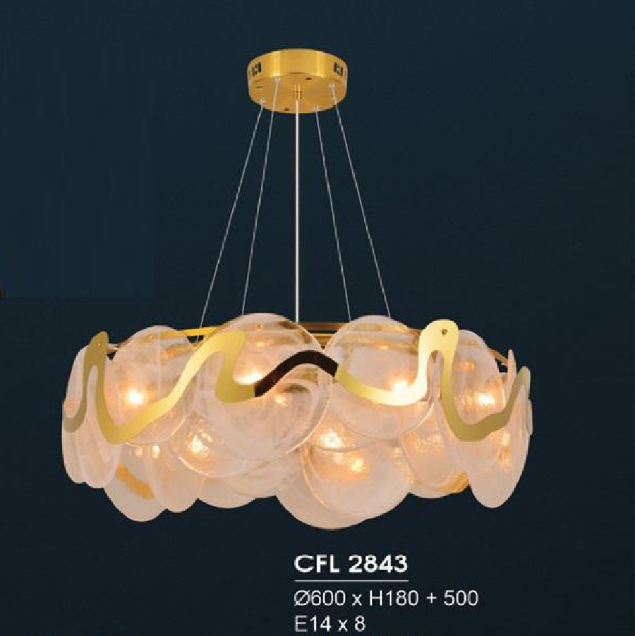 HF - CFL 2843: Đèn thả Phale  - KT: Ø600mm x H180mm +500mm - Đèn chân E14 x 8 bóng