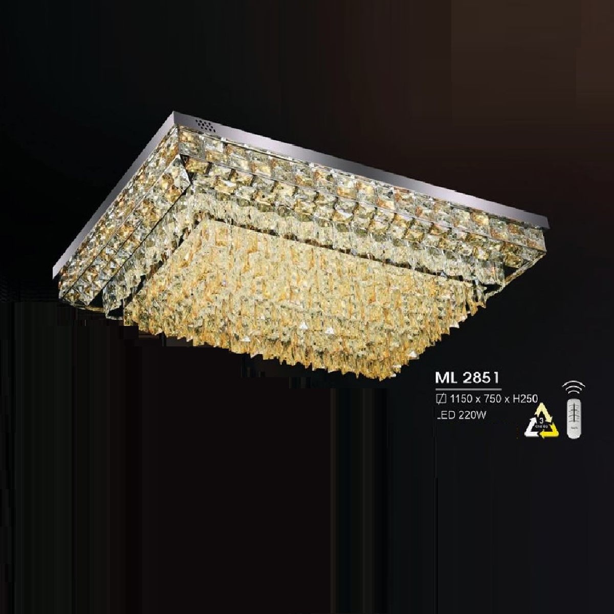 HF - ML 8251: Đèn áp trần LED - KT: L1150mm x W750mm x H250mm - Đèn LED 220W đổi 3 màu - Remote