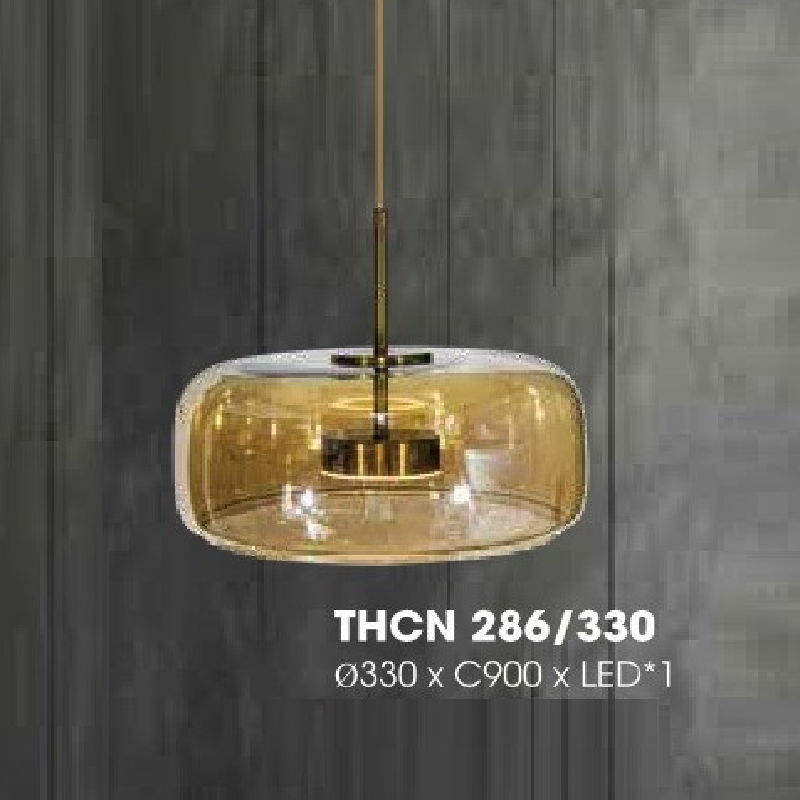 THCN 286/330: Đèn thả đơn chao thủy tinh màu (trà) - KT: Ø 330mm x H900mm  - Đèn LED