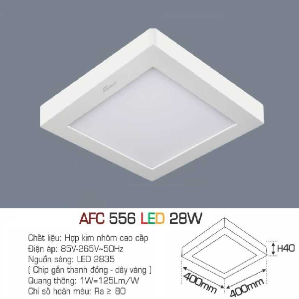 AFC 556 LED 28W: Đèn LED vuông ốp nổi 28W - KT: 400mm x 400mm x H40mm - Ánh sáng trắng/ vàng