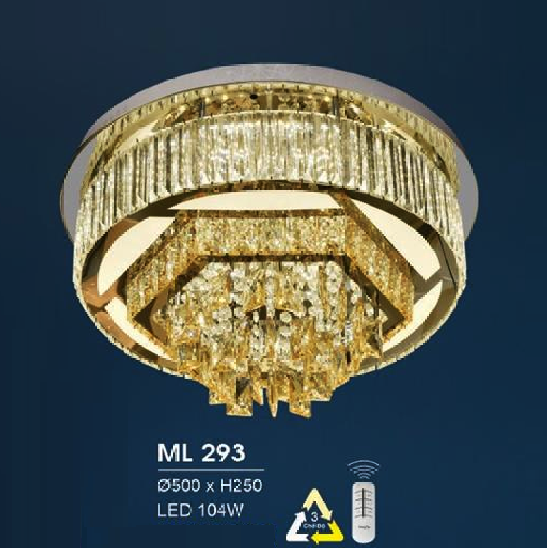 HF - ML 293: Đèn áp trần LED - KT: Ø500mm x H250mm - Đèn LED 104W đổi 3 màu - Remote