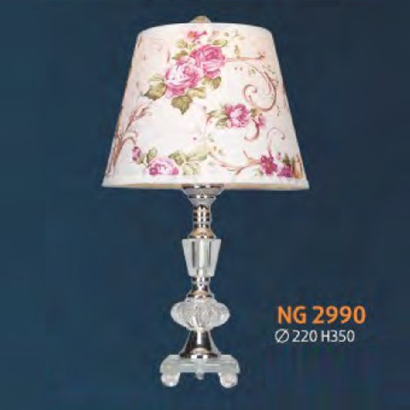 NG 2990: Đèn đầu giường chao vải  hoa - KT: Ø220mm x H350 - Bóng đèn E27 x 1 bóng