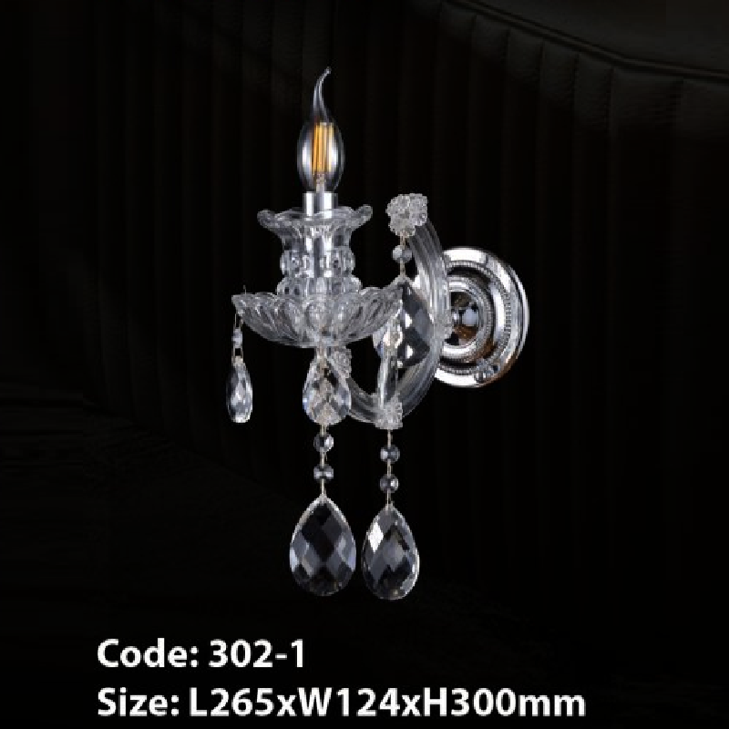 CODE: 302-1W: Đèn gắn tường Phale nến 1 bóng - KT: L265mm x W124mm x H300mm - Đèn LED 1W + Bóng đèn nến E14 x 1 bóng
