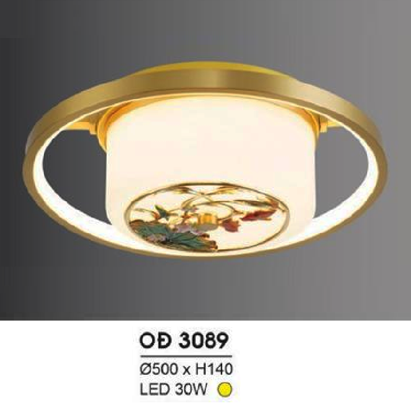 HF - OĐ 3089: Đèn ốp trần đồng LED - KT: Ø500mm x H140mm - Đèn LED 30W ánh sáng vàng