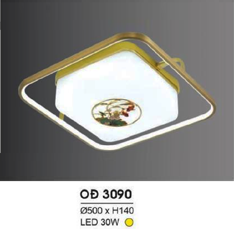 HF - OĐ 3090: Đèn ốp trần đồng LED - KT: Ø500mm x H140mm - Đèn LED 30W ánh sáng vàng