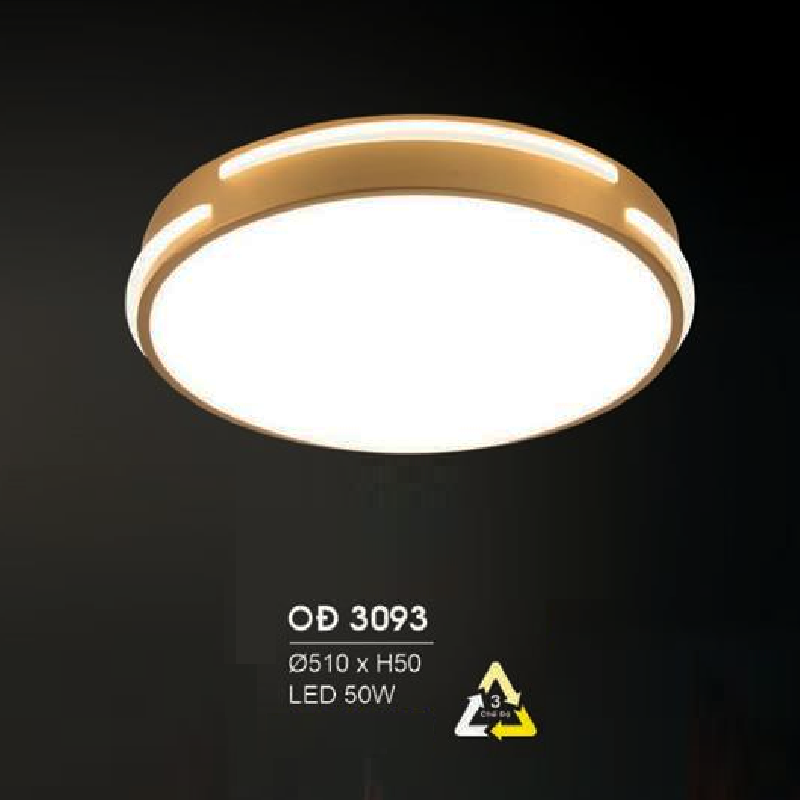 HF - OĐ 3093: Đèn ốp trần đồng LED - KT: Ø510mm x H140mm - Đèn LED 50W ánh sáng vàng