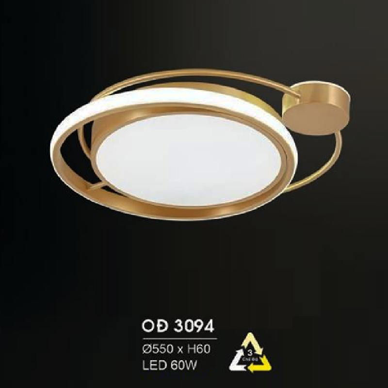 HF - OĐ 3095: Đèn ốp trần đồng LED - KT: Ø550mm x H60mm - Đèn LED 60W ánh sáng đổi 3 màu