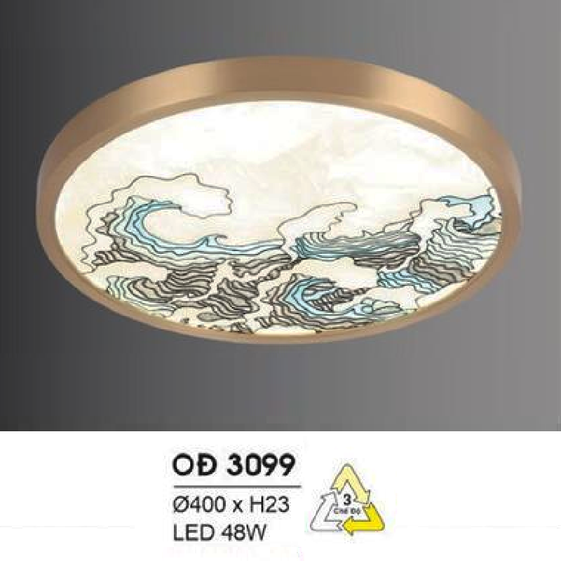HF - OĐ 3099: Đèn ốp trần đồng LED - KT: Ø400mm x H23mm - Đèn LED 48W ánh sáng đổi 3 màu