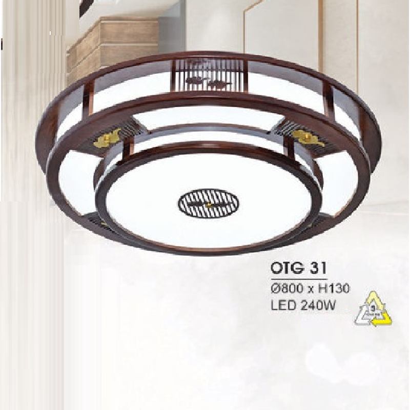 HF - OTG 31: Đèn ốp trần gỗ - KT: Ø800mm x H130mm - Đèn LED 240W ánh sáng đổi 3 màu