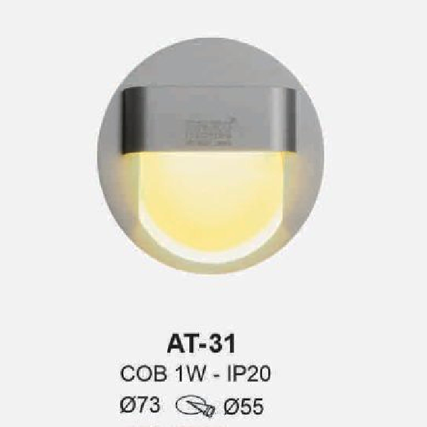 AT - 31: Đèn LED âm tường/âm bậc cầu thang - IP 20 - KT: Ø73mm - Lổ khoét: Ø55mm - Bóng đèn LED COB 1W