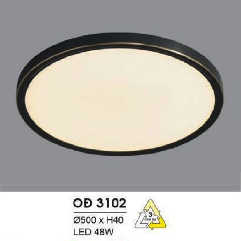 HF - OĐ 3102: Đèn ốp trần đồng LED - KT: Ø500mm x H40mm - Đèn LED 48W ánh sáng đổi 3 màu