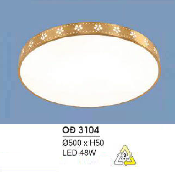 HF - QĐ 3104: Đèn ốp trần đồng - KT: Ø500mm x H50mm - Đèn LED 48W ánh sáng đổi 3 màu