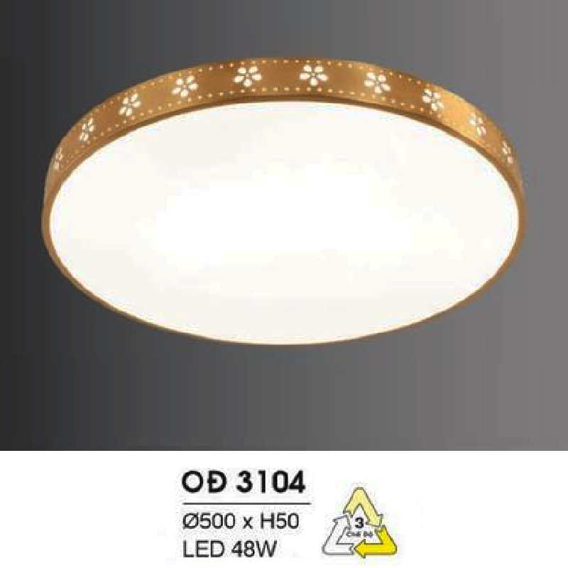 HF - OĐ 3104: Đèn ốp trần đồng LED - KT: Ø500mm x H50mm - Đèn LED 48W ánh sáng đổi 3 màu